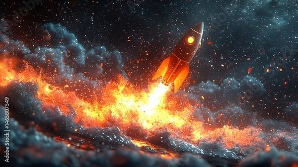 Fototapeta Rocket Launch: Fiery Ascent Through Cosmic Waves