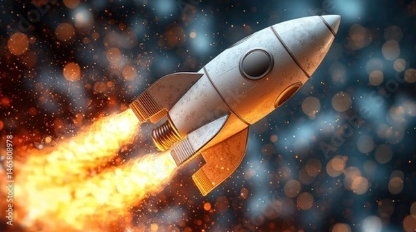 Fototapeta Vintage Rocket Launching into Space