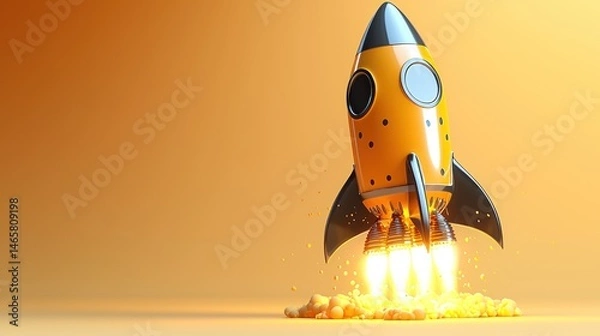 Fototapeta Orange Rocket Launching into the Sky