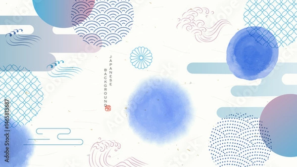 Fototapeta クールな和柄と水彩の和風の背景