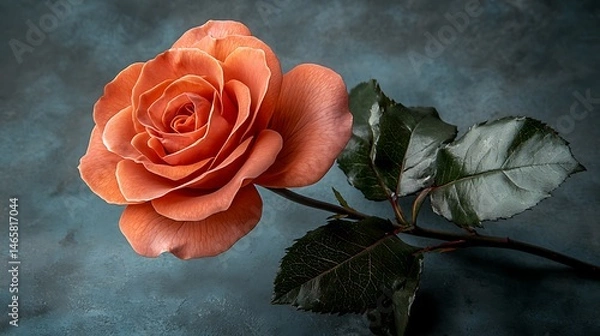Obraz Single peach rose on dark background
