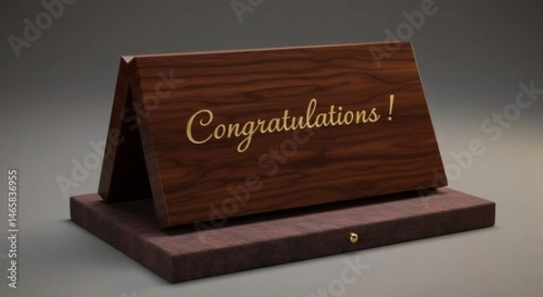 Fototapeta Wooden Congratulations Card Display with Gold Lettering on Gray Background