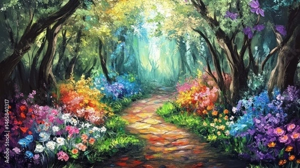 Fototapeta Enchanted Forest Path: A Colorful Journey Through a Painterly Dreamscape