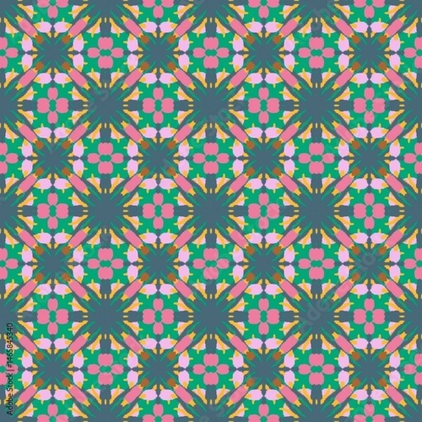Fototapeta vector seamless pattern with flowers and greenblackgroud