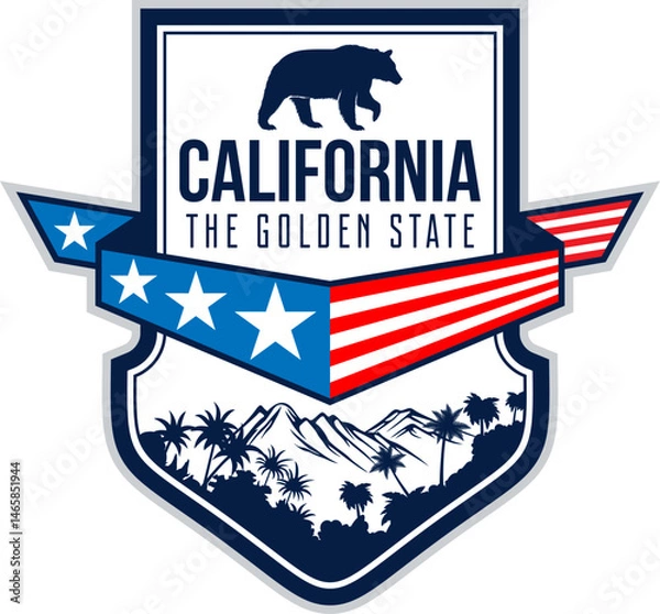 Fototapeta California vector label with Grizzly Bear	