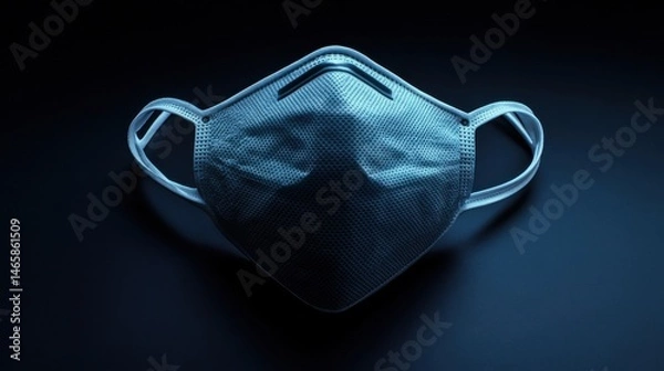Fototapeta A KN95 mask positioned diagonally on a black background, with soft lighting highlighting its contours, straps, and structured design for a professional look.