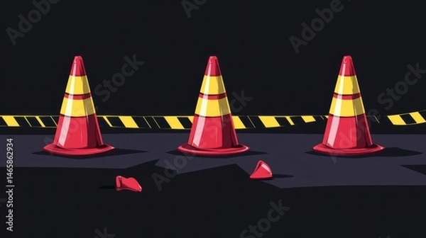 Fototapeta Yellow and black police tape is used to convey the concept of danger of a crime scene, damage, or area that is in an unstable condition during an investigation in an abstract view.