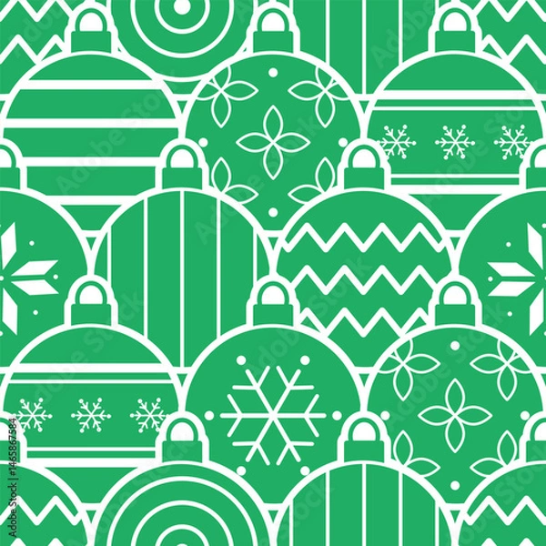 Fototapeta Christmas Pattern with Different Ghristmas Balls Ornaments. Beautiful Seamless Geometric Background. Merry Christmas and Happy New Year Design. Trendy Flat Style Bg. Vector illustration in Green White