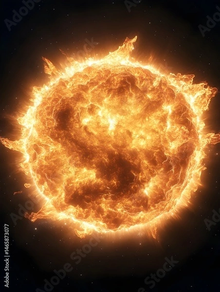 Obraz Fiery celestial body, incandescent plasma sphere radiating intense heat and light against a dark, starry backdrop