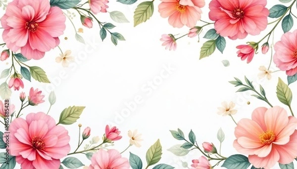 Fototapeta Soft watercolor floral blooms in a repeating design , wallpaper, summer, pattern