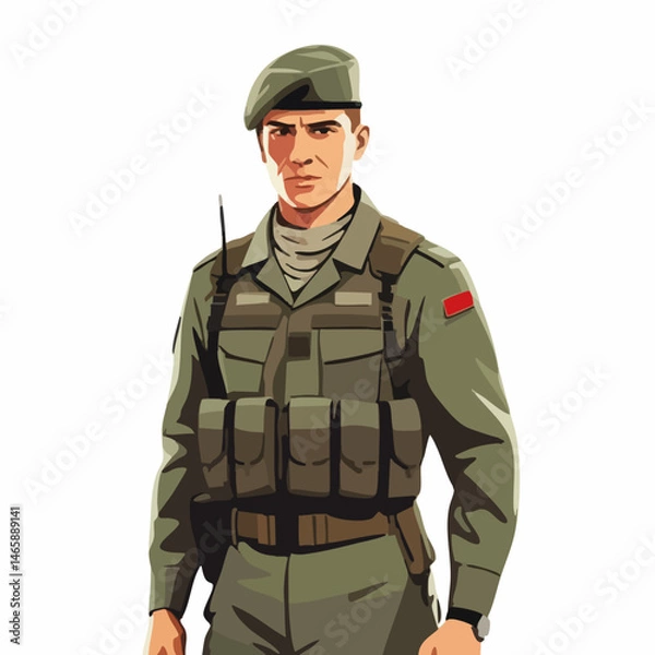 Obraz Military Soldier in Uniform. Vector Image