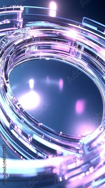Obraz Glowing translucent rings swirl in a dark blue background, creating an abstract, futuristic effect
