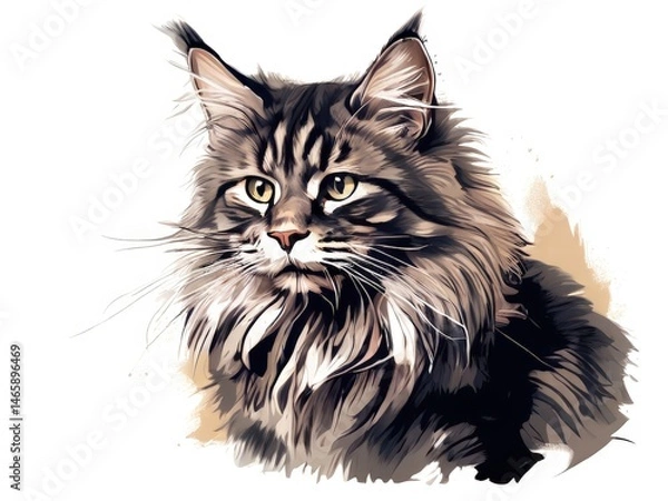 Fototapeta an AI Image Generator, Majestic Maine Coon Cat Illustrated