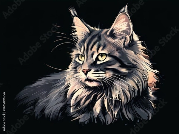 Fototapeta an AI Image Generator, Majestic Maine Coon Cat Illustrated