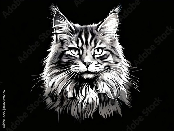 Fototapeta an AI Image Generator, Majestic Maine Coon Cat Illustrated