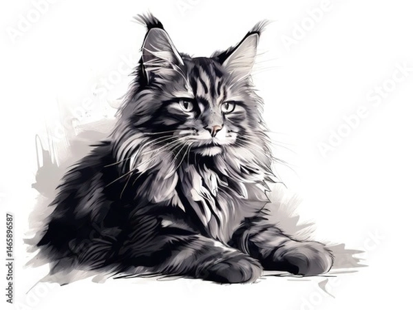 Fototapeta an AI Image Generator, Majestic Maine Coon Cat Illustrated