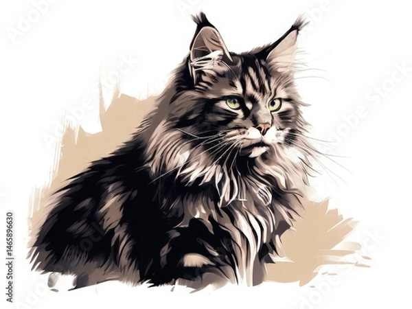 Fototapeta an AI Image Generator, Majestic Maine Coon Cat Illustrated