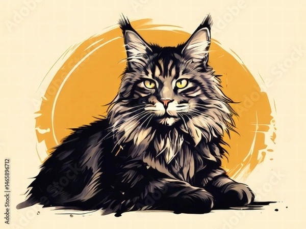Fototapeta an AI Image Generator, Majestic Maine Coon Cat Illustrated
