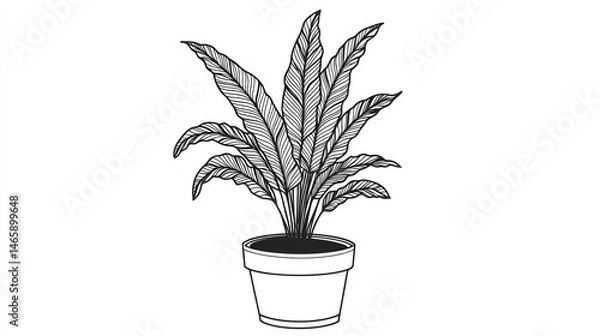 Obraz Line art drawing of a houseplant in a pot, indoor, still life