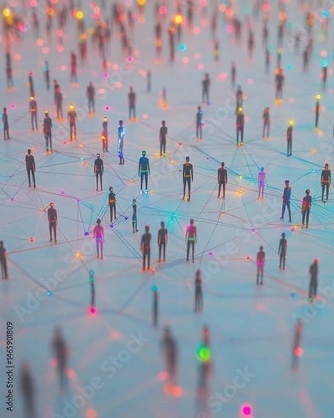 Obraz Connected Crowd Abstract people connected by network lines, symbolizing community, networking and technology