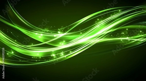 Fototapeta Abstract green glowing wavy lines