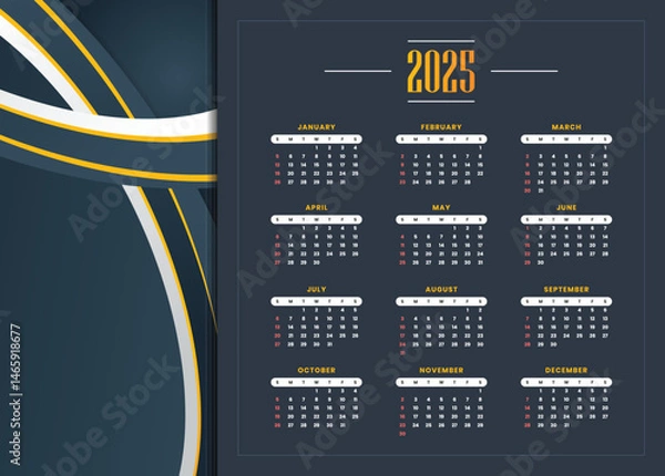Fototapeta Dark abstract calendar of 2025 design
