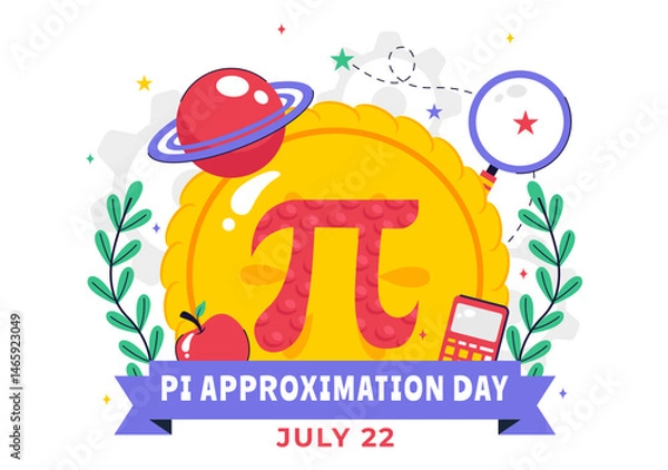 Obraz Pi Approximation Day Vector Illustration Celebrated on July 22, Featuring Mathematical Constants, Greek Letters, or a Baked Sweet Pie in a Background