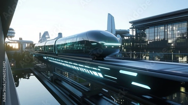 Obraz Futuristic Cityscape: High-Speed Maglev Train
