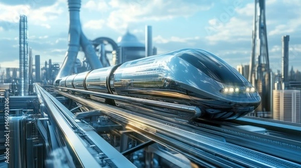 Obraz Futuristic Hyperloop Train in a Modern Cityscape