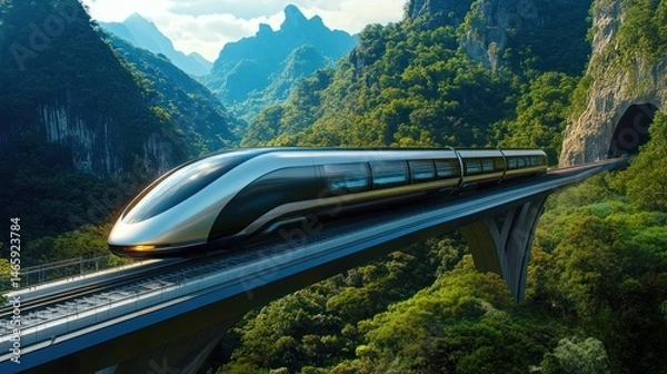 Obraz High-Speed Train Journey Through Lush Mountains