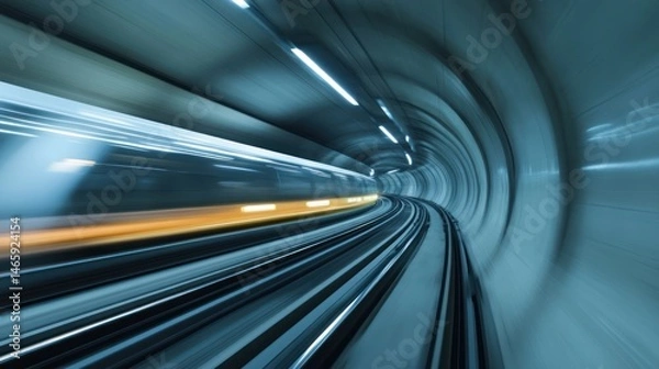 Obraz High-Speed Train Blurred Motion in a Modern Tunnel