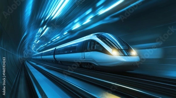 Obraz High-Speed Train in a Futuristic Tunnel