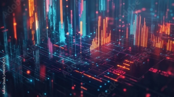 Obraz Abstract Digital Landscape: Neon Circuitry and Data Streams