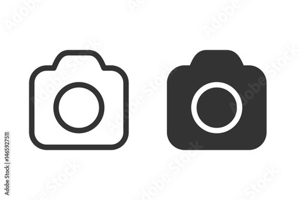 Obraz Simple camera icon set. Outlined and solid, perfect for web design, user interface elements, or general photography related graphics. Suitable for a variety of applications