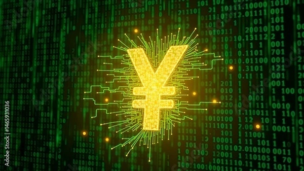 Fototapeta Digital Yen Symbol Forming from Streaming Code Lines