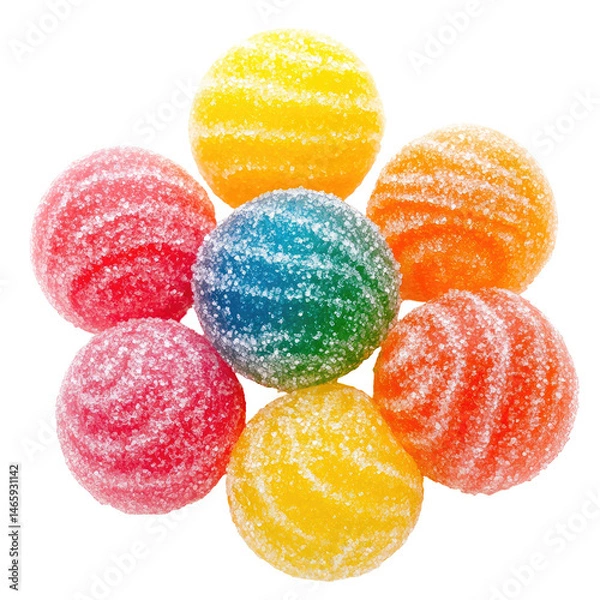 Fototapeta Colorful round candies arranged in a flower shape