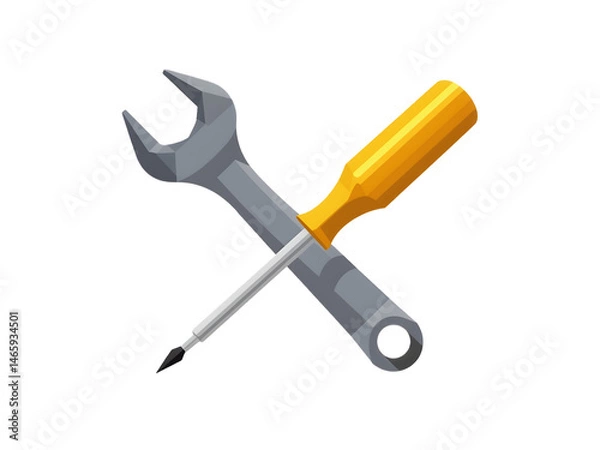 Obraz  Vector Illustration of Crossed Wrench and Screwdriver Tools on Transparent PNG Background