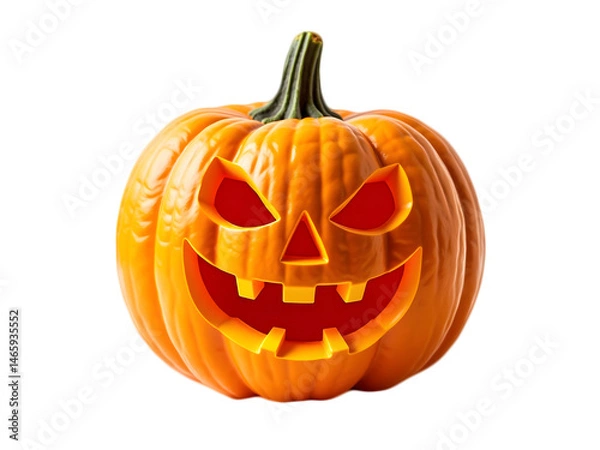 Obraz  Glowing Halloween Pumpkin with Scary Face on on Transparent PNG Background