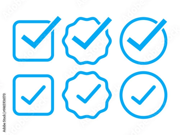 Obraz Click the check mark vector button, Vector Design Quality sign icon.  Checklist symbol. Check the blue tick mark. Check Mark blue tick Icon Set