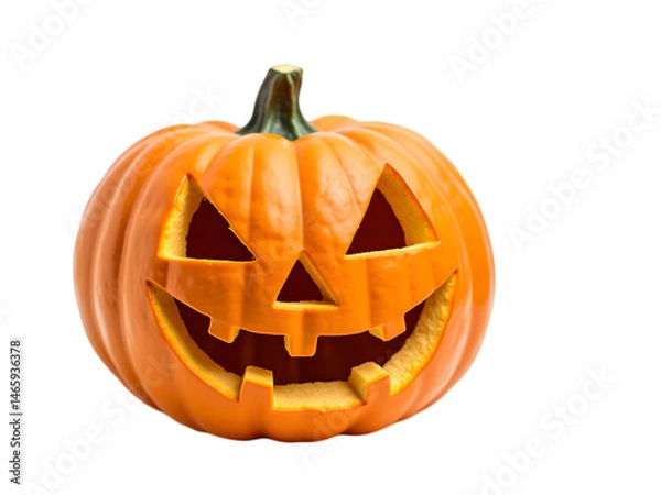 Obraz  Glowing Halloween Pumpkin with Scary Face on Transparent PNG Background