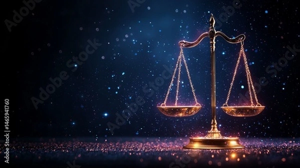 Fototapeta Elegant golden scales of justice against a starry background