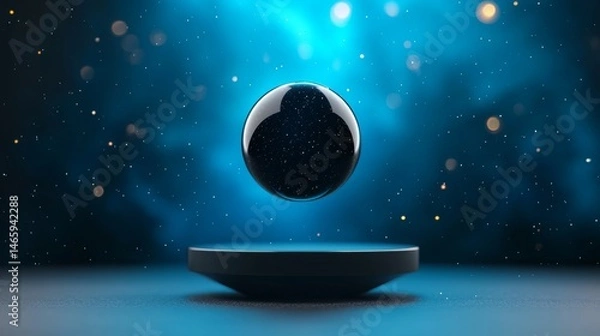 Fototapeta Floating sphere in a cosmic blue environment