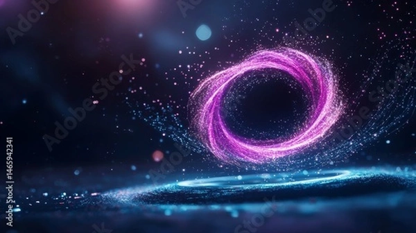 Fototapeta Abstract glowing vortex with sparkling particles in dark space