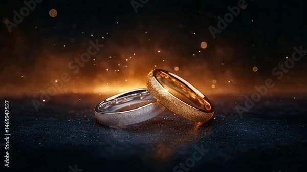 Fototapeta Elegant wedding rings with sparkling background