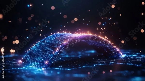 Fototapeta Futuristic digital bridge illuminated by sparkling lights