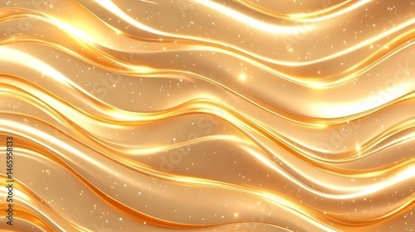 Obraz Golden, flowing, wavy abstract background with shimmering particles