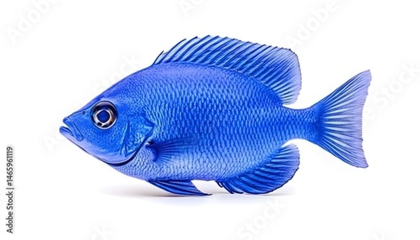 Obraz Vibrant blue fish, isolated on white background, showcasing detailed scales and fins