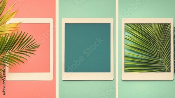 Fototapeta Nature Collage with Blank Frames and Green Backgrounds
