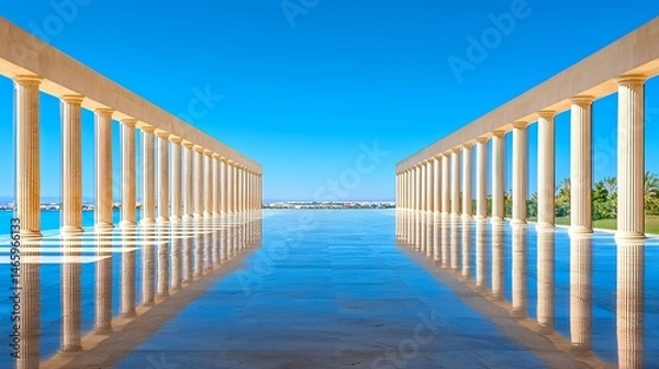 Fototapeta Classic Columns Reflecting in Water with Blue Sky
