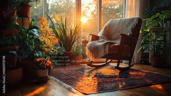 Obraz Golden Hour Relaxation: Cozy Rocking Chair by the Window